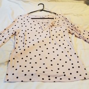 Black and pink 3/4 sleeve blouse with bow